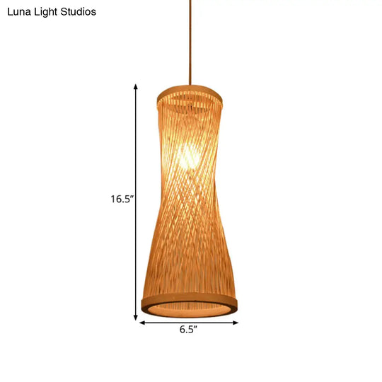 Loft Style 1-Light Bamboo Suspension Pendant - Hourglass Design (6/6.5 Wide) Beige Down Lighting