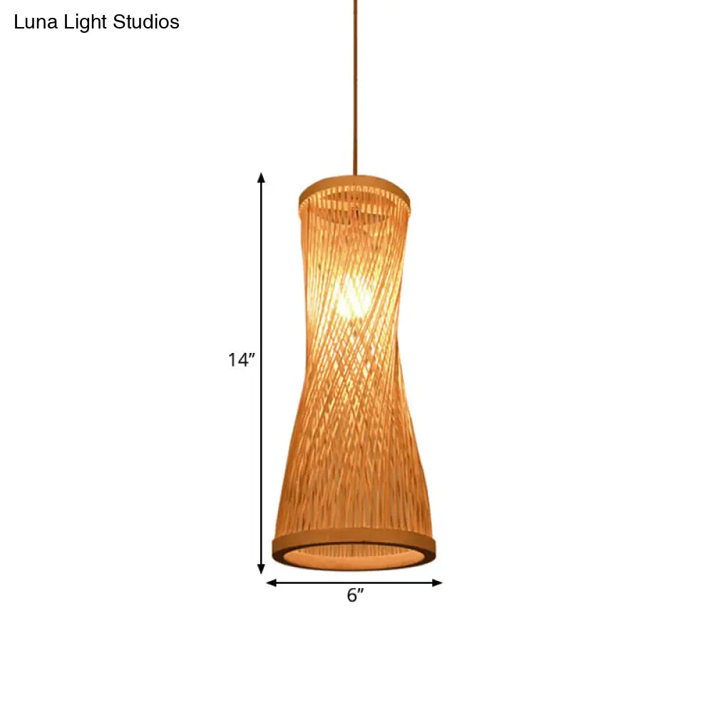 Loft Style 1-Light Bamboo Suspension Pendant - Hourglass Design (6/6.5 Wide) Beige Down Lighting