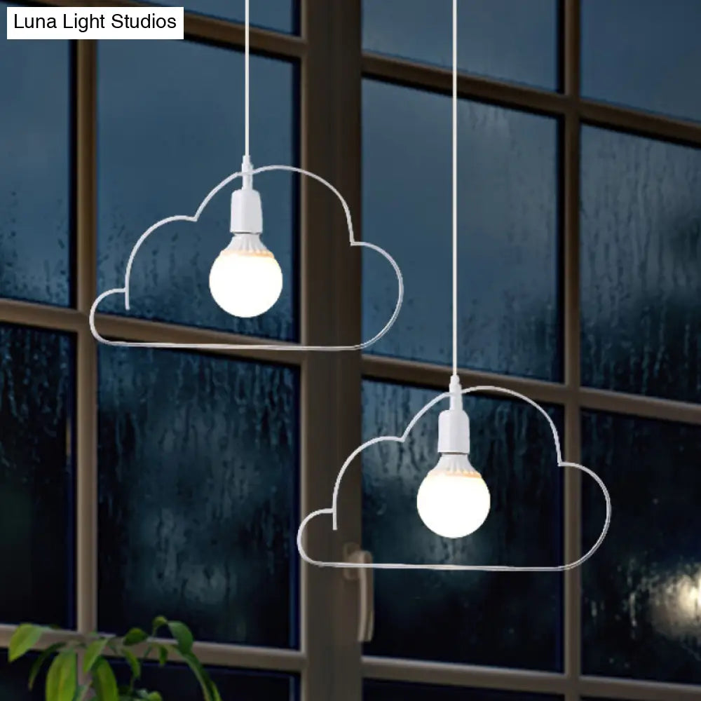 Loft Style Metal Cloud Shade Hanging Lamp With Adjustable Pendant Lighting - 2 Lights White