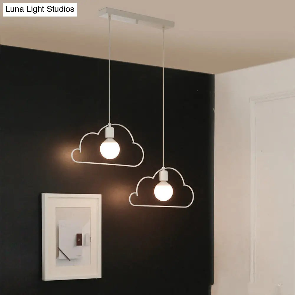 Loft Style 2-Light Metal Cloud Shade Pendant Lamp In White For Bedroom