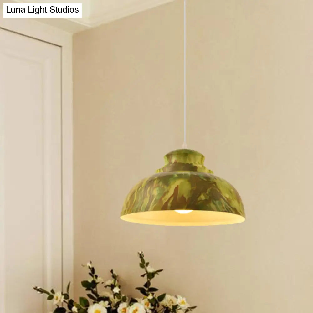 Loft Style Aluminum Hanging Pendant Light - Coffee/Green Bowl Shade For Dining Room