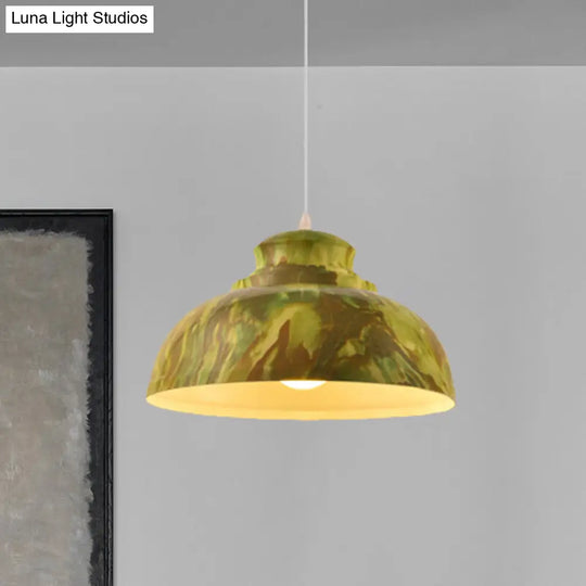 Loft Style Aluminum Coffee/Green Bowl Shade Pendant Light For Dining Room - 1 Bulb Drop Lighting