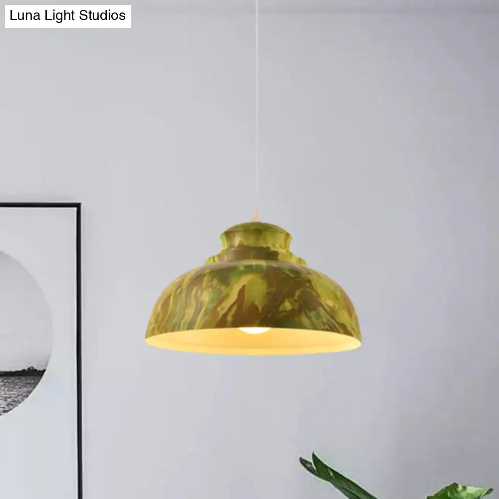 Loft Style Aluminum Hanging Pendant Light - Coffee/Green Bowl Shade For Dining Room