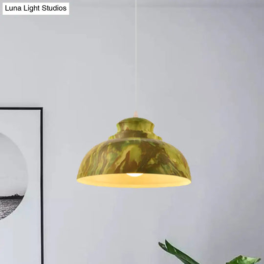 Loft Style Aluminum Hanging Pendant Light - Coffee/Green Bowl Shade For Dining Room