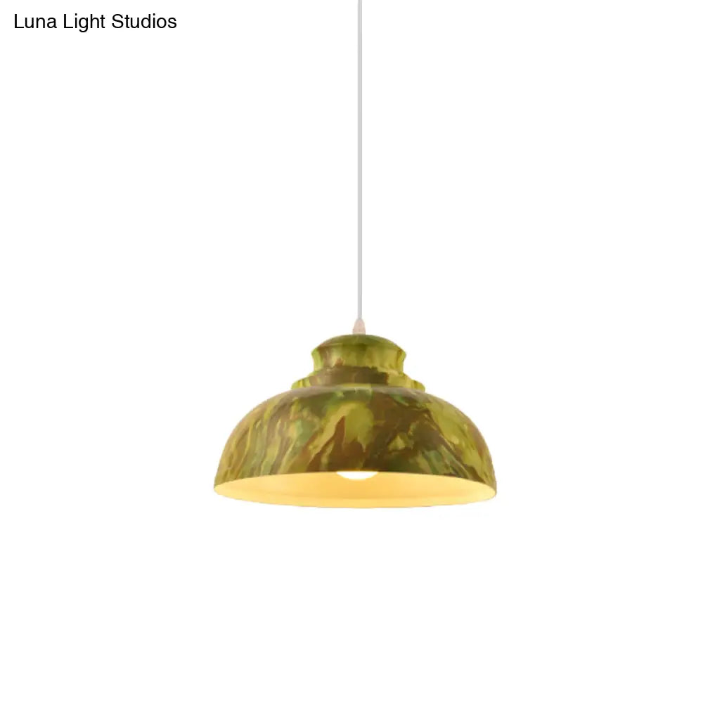 Loft Style Aluminum Hanging Pendant Light - Coffee/Green Bowl Shade For Dining Room