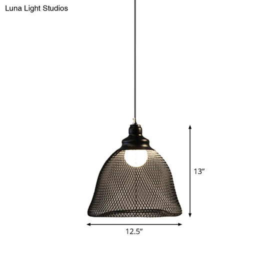 Loft Style Black Iron Mesh Drop Pendant Ceiling Suspension Lamp For Dining Room - 1-Light
