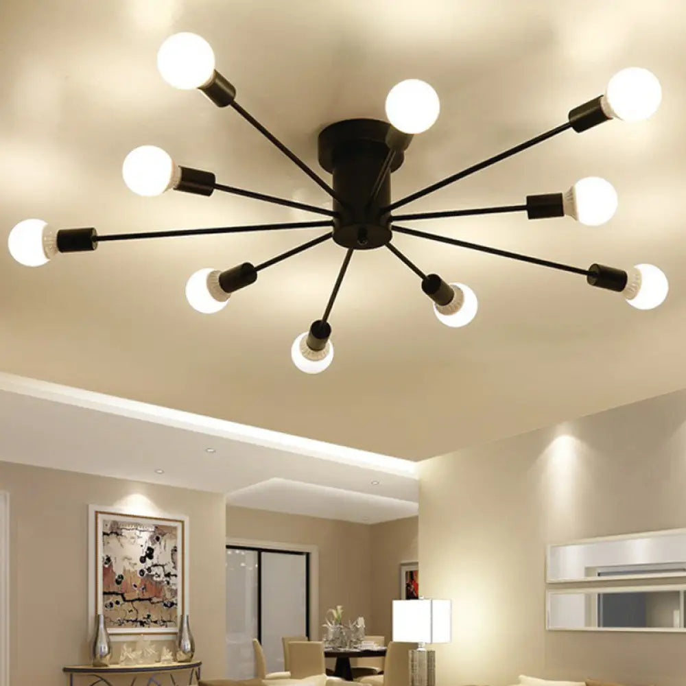 Loft - Style Black Metal Flush Mount Light For Living Room 10 /