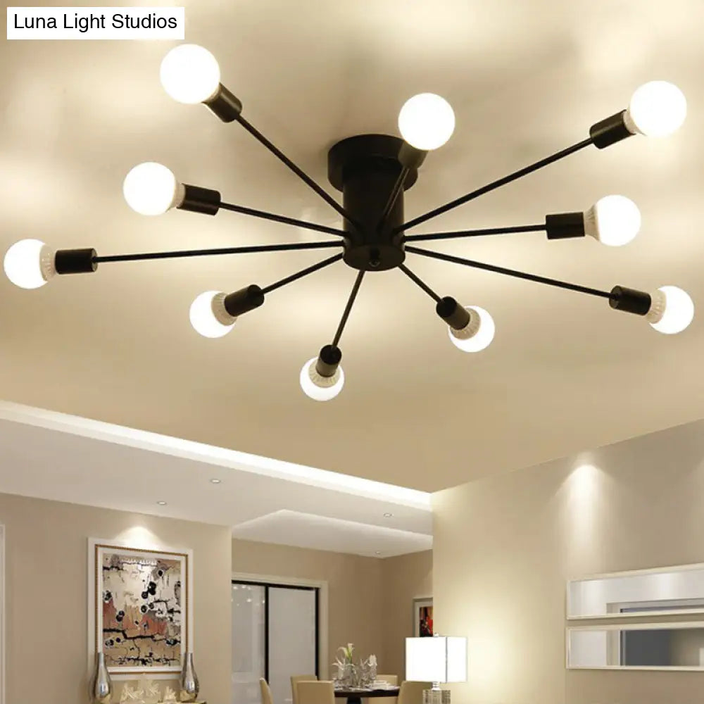 Loft - Style Black Metal Flush Mount Light For Living Room