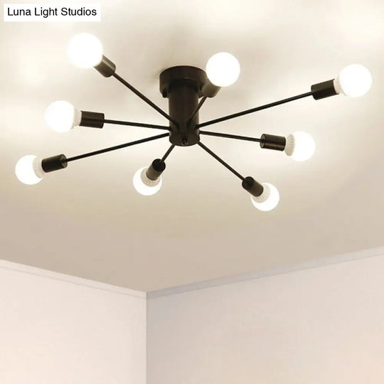 Loft-Style Black Metal Flush Mount Light For Living Room