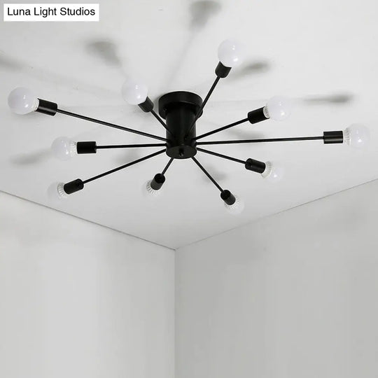 Loft - Style Black Metal Flush Mount Light For Living Room