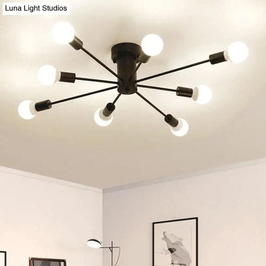Loft-Style Black Metal Flush Mount Light For Living Room