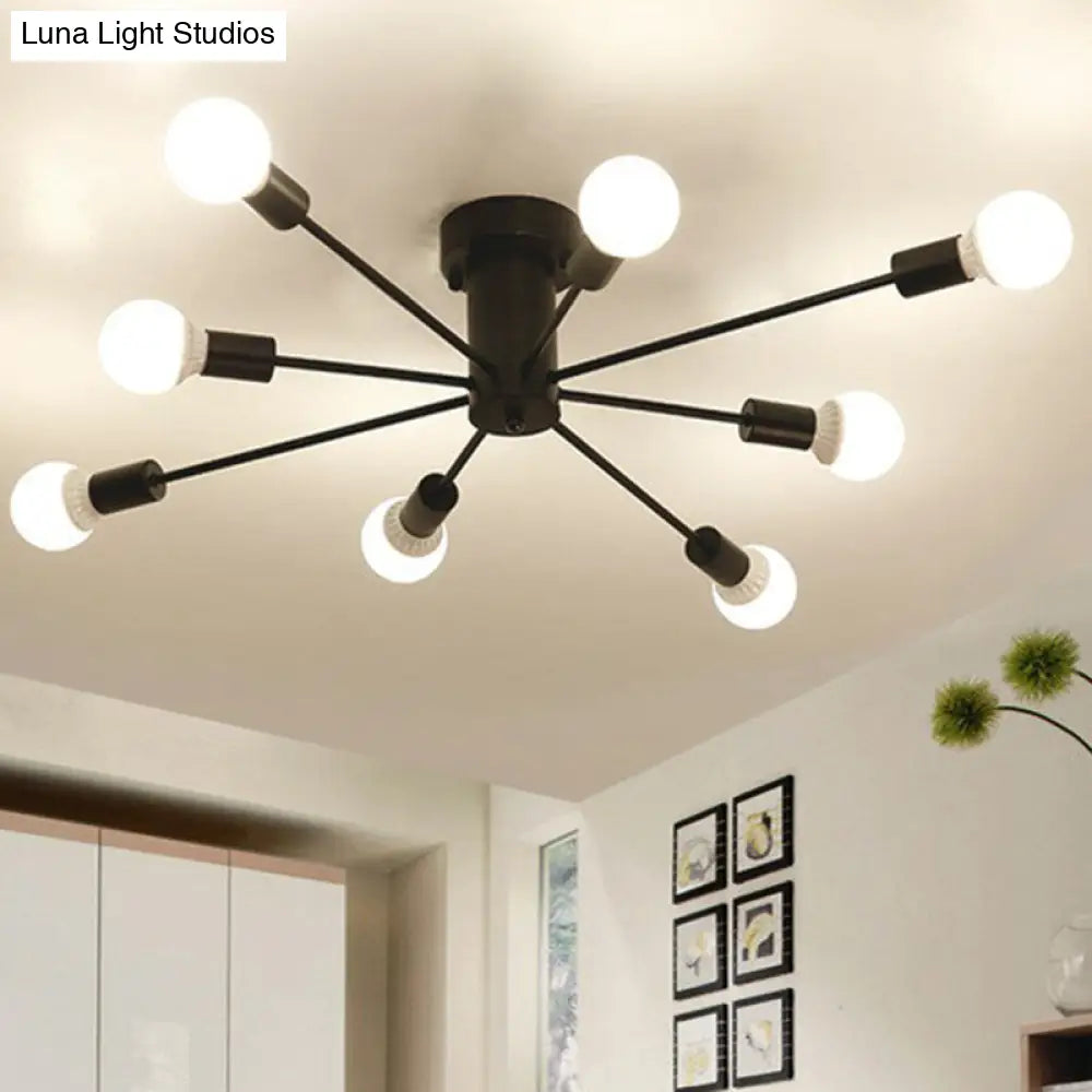 Loft-Style Black Metal Flush Mount Light For Living Room 8 /