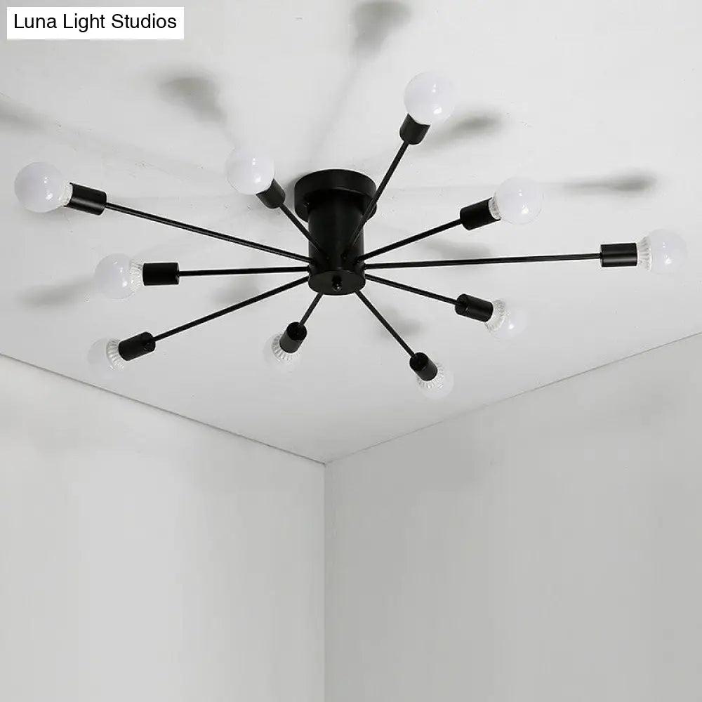 Loft-Style Black Metal Flush Mount Light For Living Room