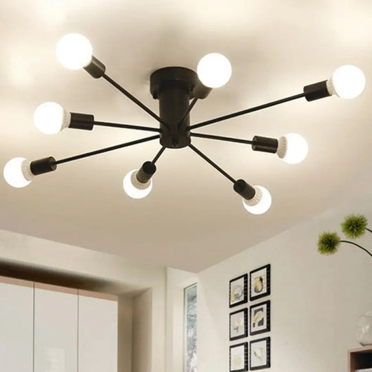 Loft - Style Black Metal Flush Mount Light For Living Room 8 /