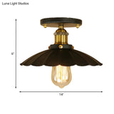 Loft Style Black Scalloped Edge Semi Flush Mount Light - 2 Lights Metal Ceiling Mounted Indoor