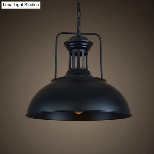 Loft Style Black/Black-White Metallic Hanging Lamp With Arm - 1-Bulb Bowl Drop Pendant Vented Socket