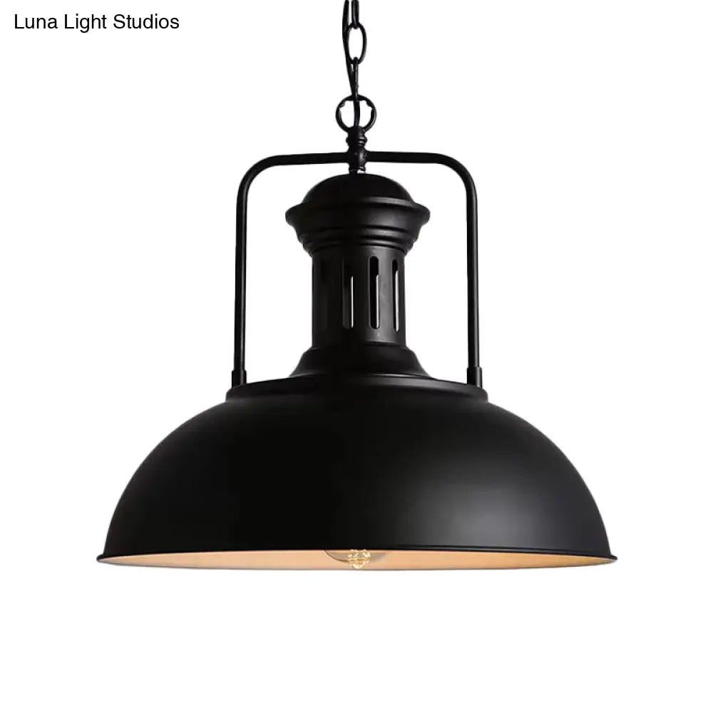 Loft Style Black/Black-White Metallic Hanging Lamp With Arm - 1-Bulb Bowl Drop Pendant Vented Socket