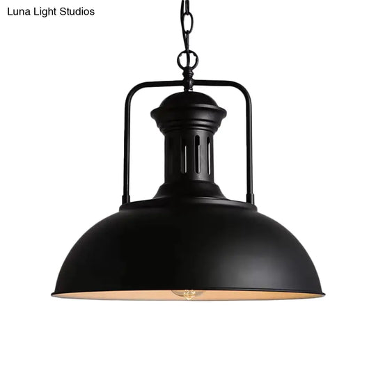 Loft Style Black/Black-White Metallic Hanging Lamp With Arm - 1-Bulb Bowl Drop Pendant Vented Socket