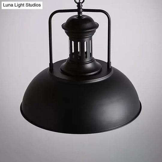 Loft Style Black/Black-White Metallic Hanging Lamp With Arm - 1-Bulb Bowl Drop Pendant Vented Socket