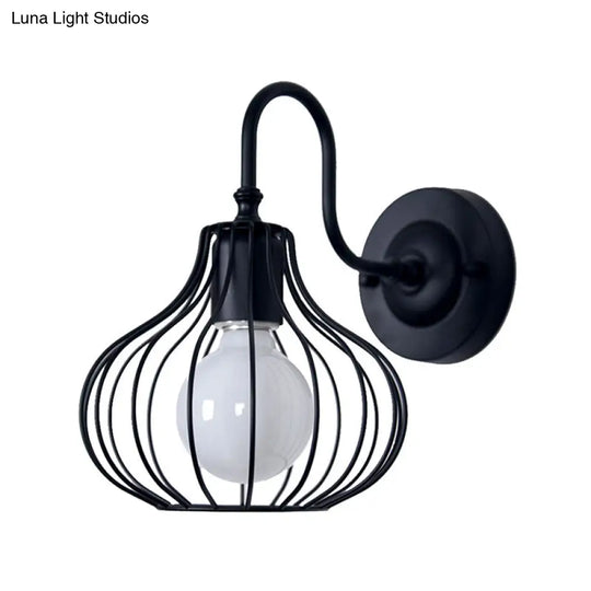 Loft Style Black/White Metallic Mini Wall Lighting With Gooseneck Arm For Bedroom - 1 Light Onion