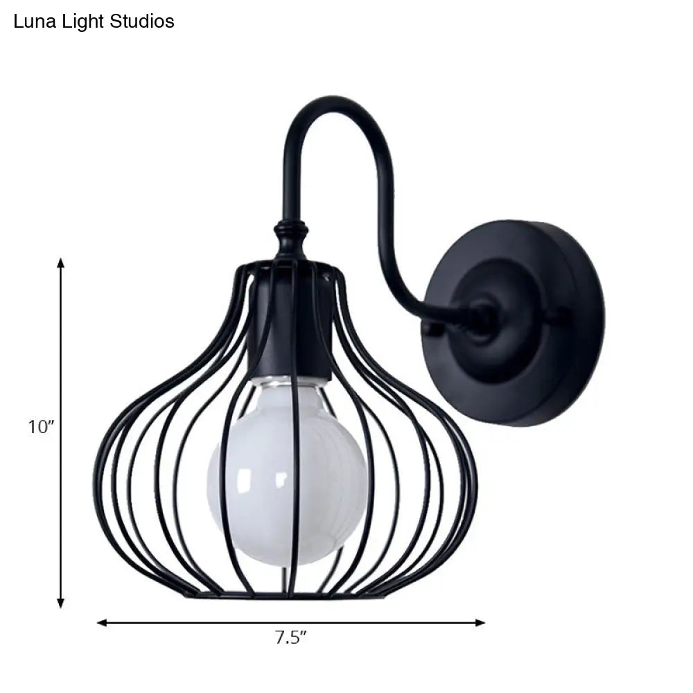 Loft Style Black/White Metallic Mini Wall Lighting With Gooseneck Arm For Bedroom - 1 Light Onion