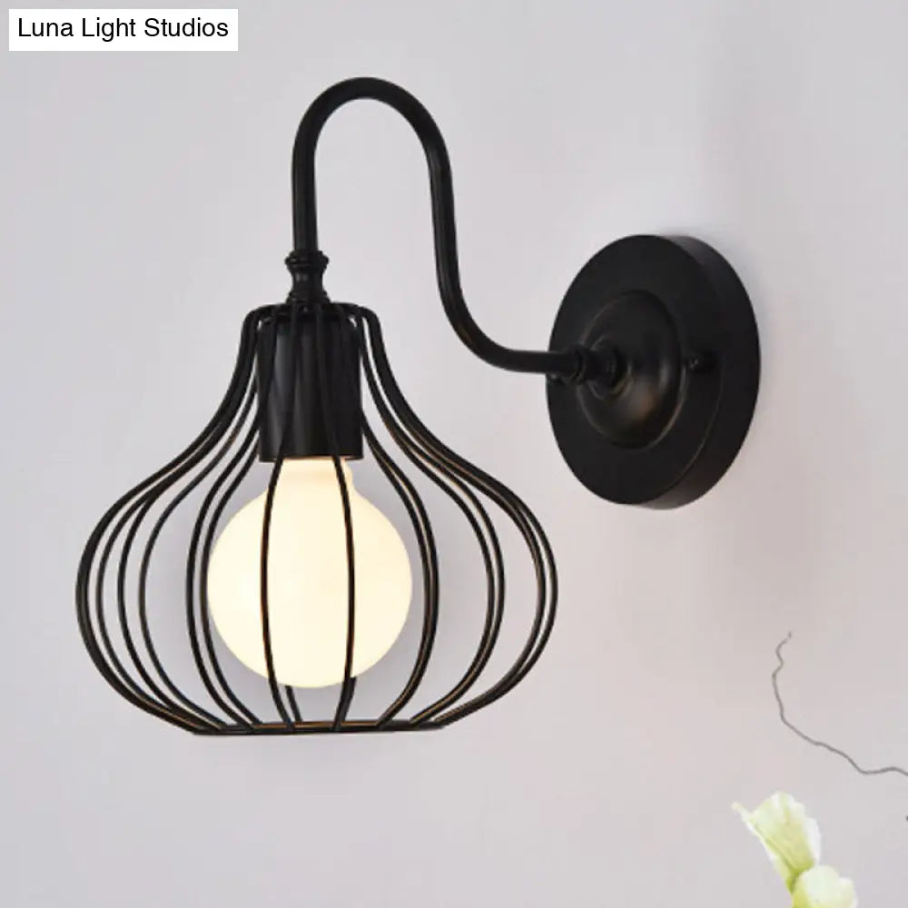 Loft Style Black/White Metallic Mini Wall Lighting With Gooseneck Arm For Bedroom - 1 Light Onion