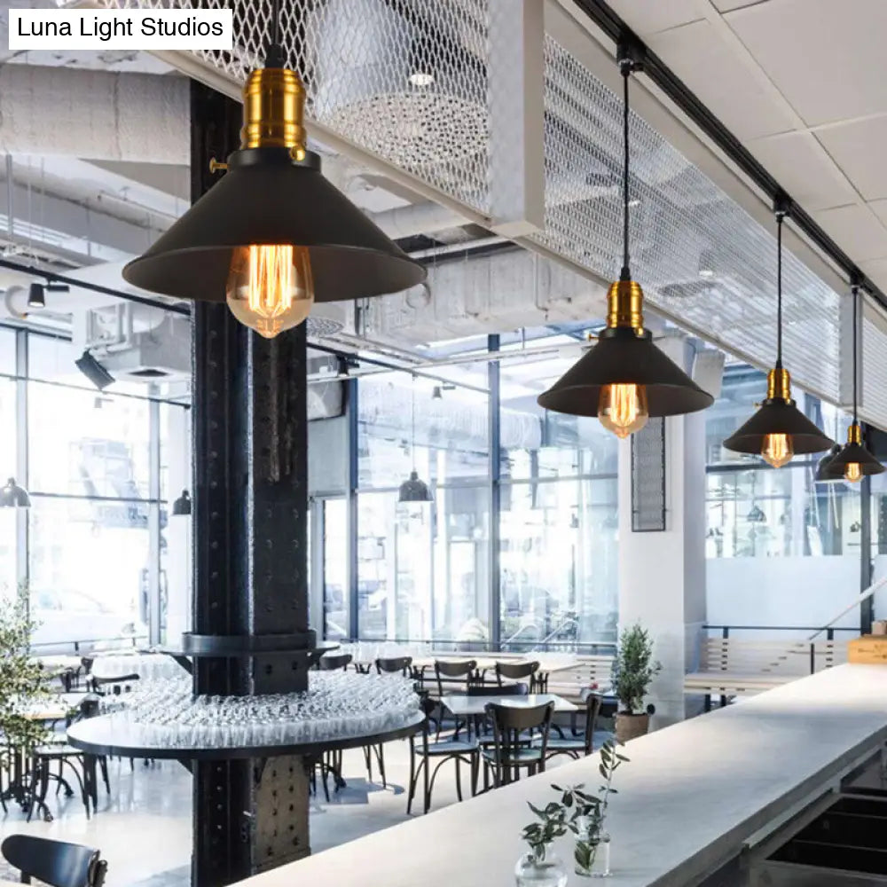 Tapered Shade Pendant Lighting - Metal Loft Style 1-Light Brass Ceiling For Living Room Pack Of