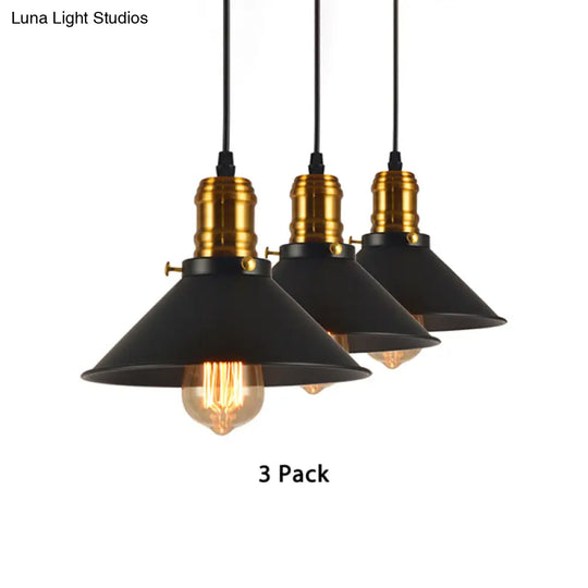 Loft-Style Brass Pendant Lighting - Tapered Shade 1-Light Metal Hanging Ceiling Light (1/2/3-Pack)