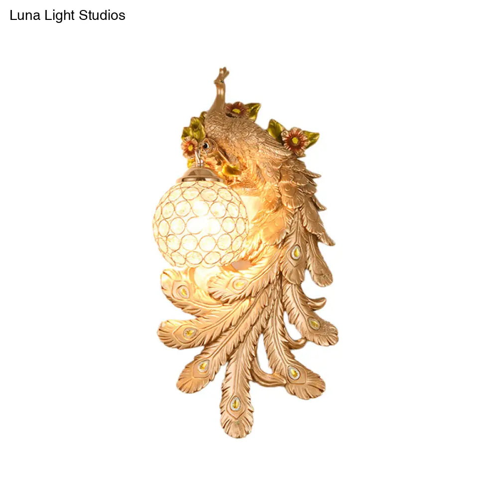 Loft Style Crystal And Resin Wall Lamp With Peacock Backplate Gold/Green (1/2 Packs)