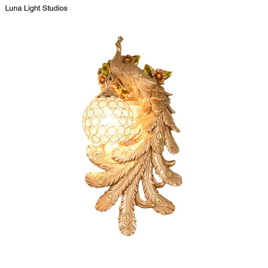 Loft Style Crystal And Resin Wall Lamp With Peacock Backplate Gold/Green (1/2 Packs)