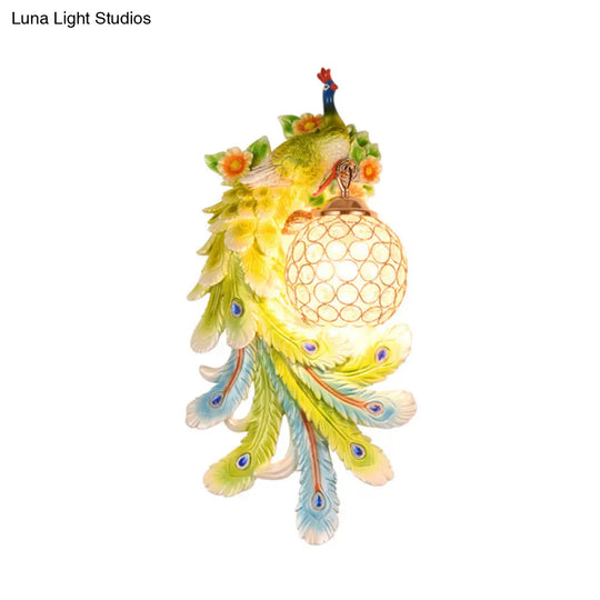 Loft Style Crystal And Resin Wall Lamp With Peacock Backplate Gold/Green (1/2 Packs)