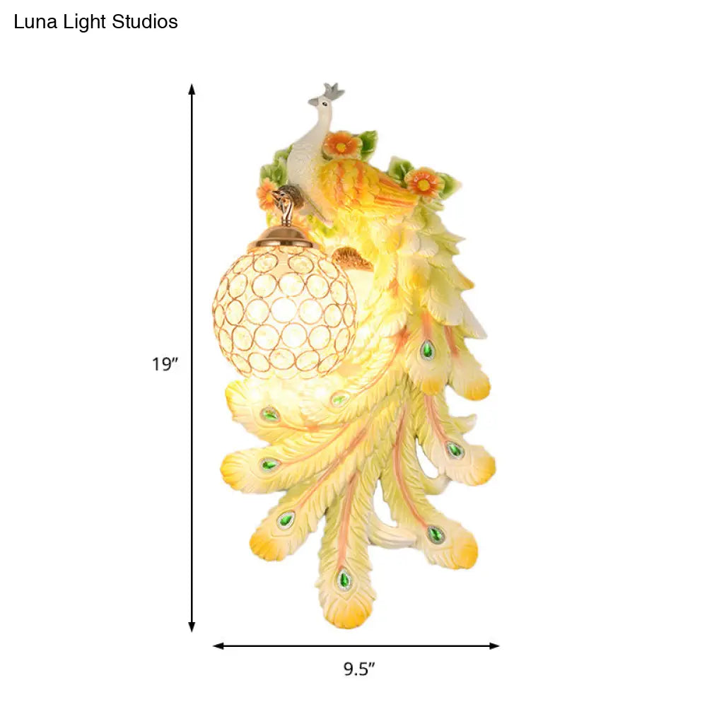 Loft Style Crystal And Resin Wall Lamp With Peacock Backplate Gold/Green (1/2 Packs)