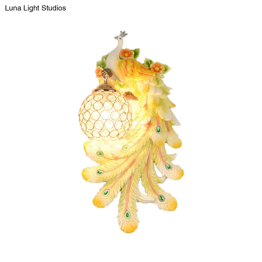 Loft Style Crystal And Resin Wall Lamp With Peacock Backplate Gold/Green (1/2 Packs)