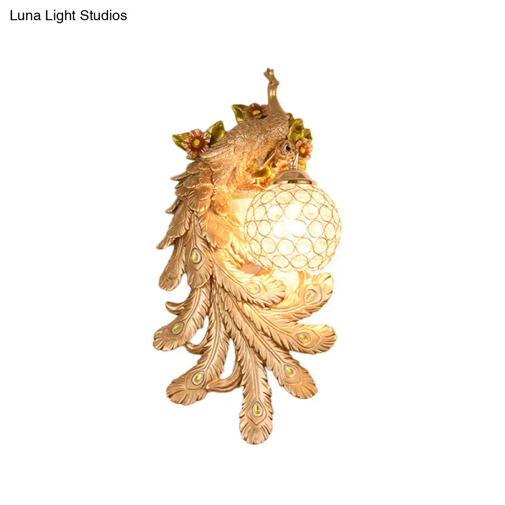 Loft Style Crystal And Resin Wall Lamp With Peacock Backplate Gold/Green (1/2 Packs)