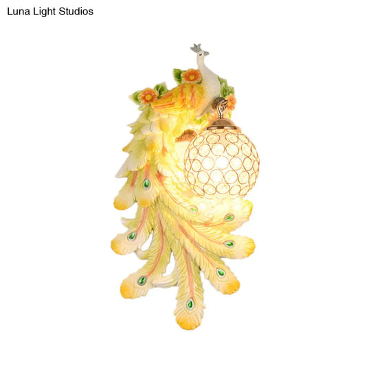 Loft Style Crystal And Resin Wall Lamp With Peacock Backplate Gold/Green (1/2 Packs)