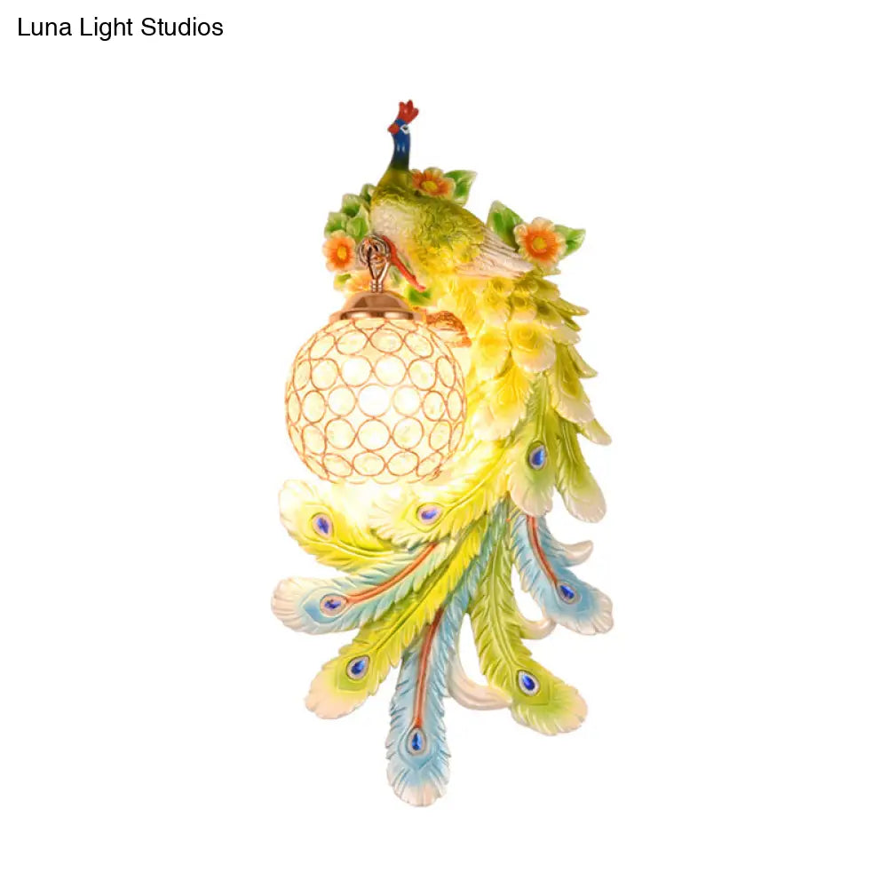 Loft Style Crystal And Resin Wall Lamp With Peacock Backplate Gold/Green (1/2 Packs)