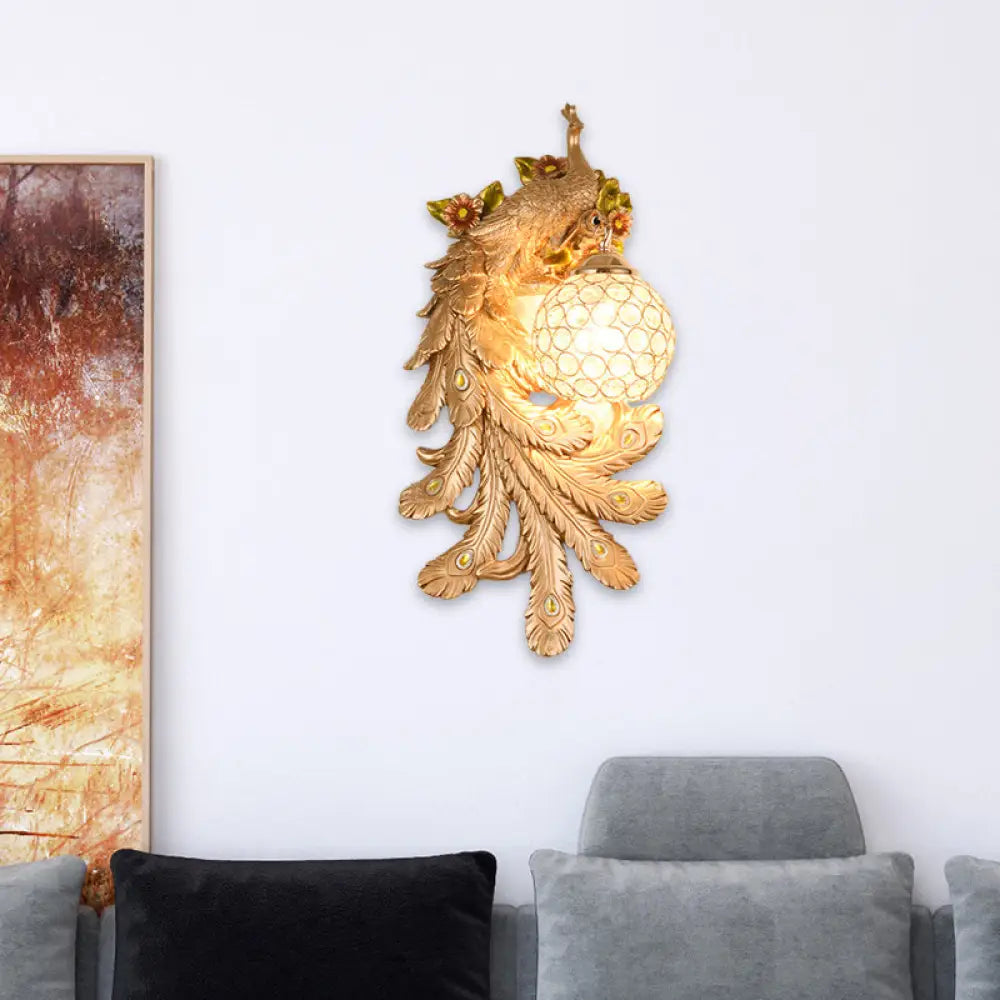 Loft Style Crystal And Resin Wall Lamp With Peacock Backplate Gold/Green (1/2 Packs) Gold / Left