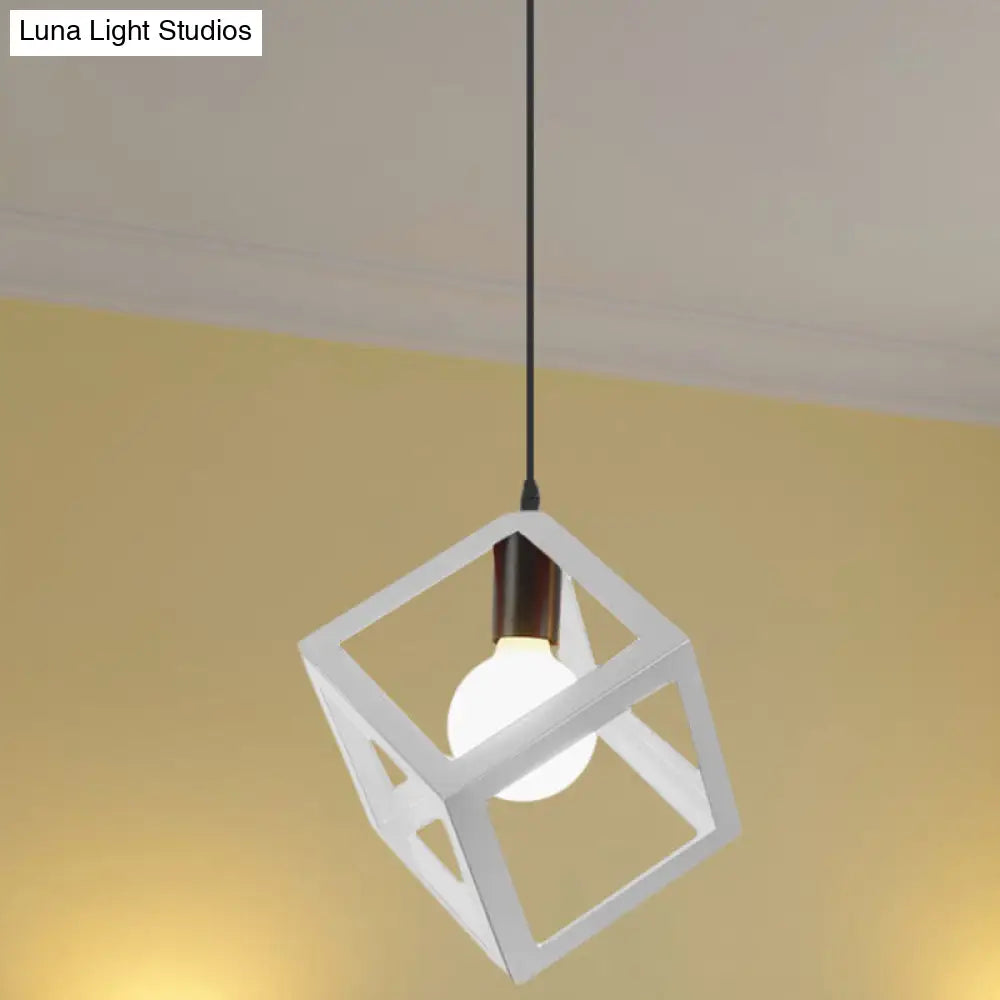 Loft Style 1-Light Hanging Lamp With Cubic Metal Cage Shade - Red/Blue/Green Pendant For Dining Room