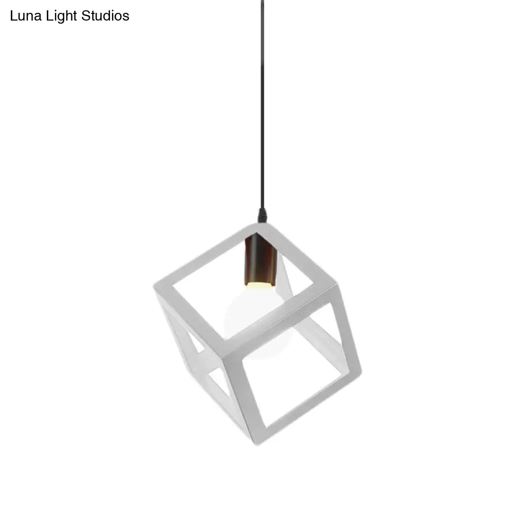 Loft Style 1-Light Hanging Lamp With Cubic Metal Cage Shade - Red/Blue/Green Pendant For Dining Room