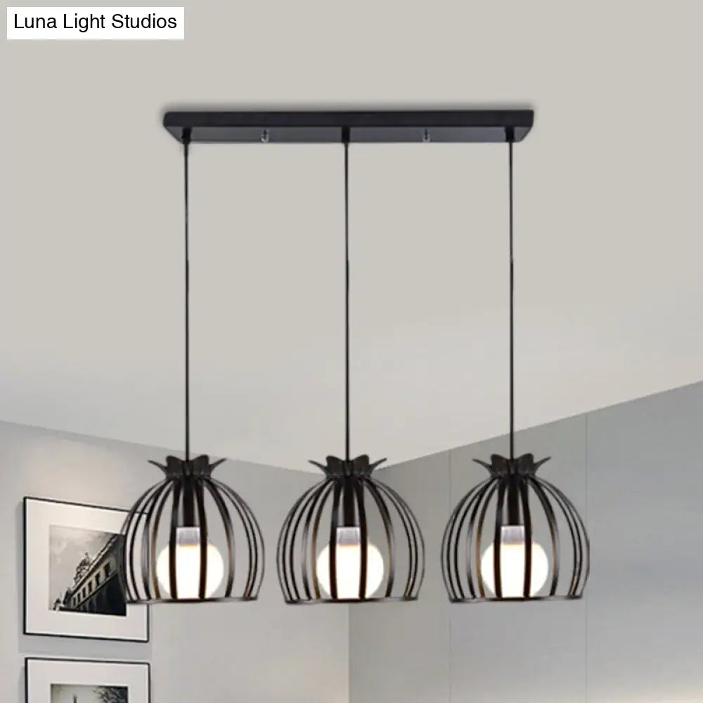 1 Industrial Loft Dome Cage Pendant Light In Black/White For Living Room