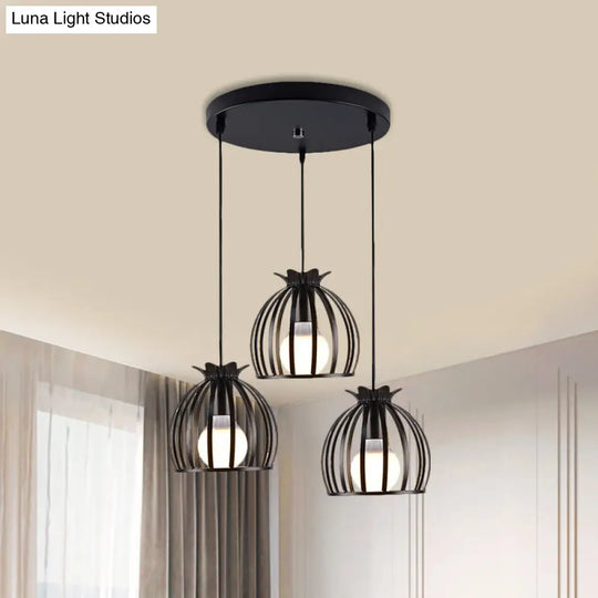 1 Industrial Loft Dome Cage Pendant Light In Black/White For Living Room Black / Round