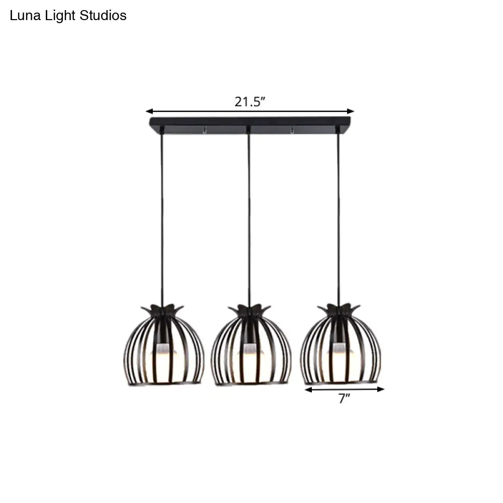 1 Industrial Loft Dome Cage Pendant Light In Black/White For Living Room