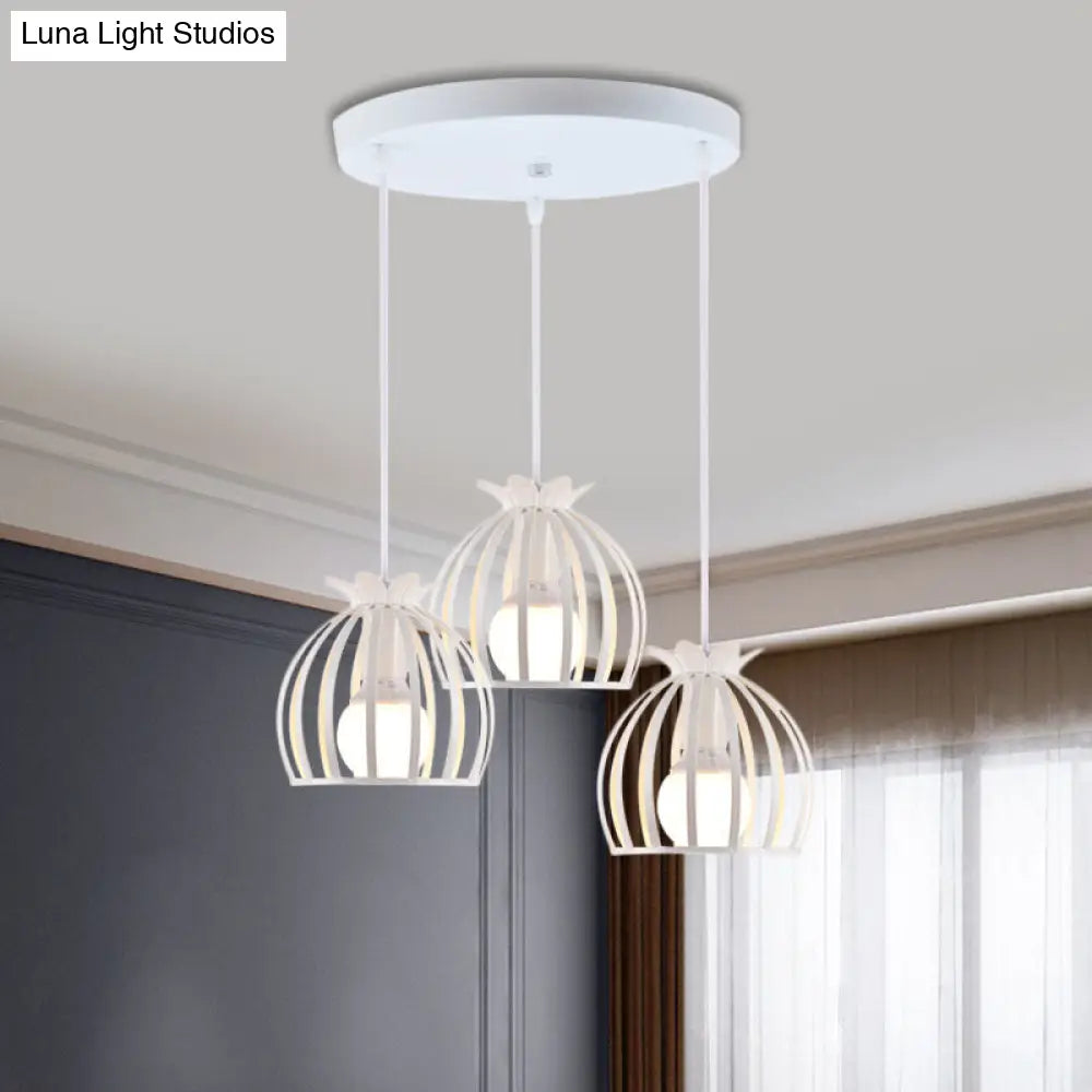 1 Industrial Loft Dome Cage Pendant Light In Black/White For Living Room White / Round