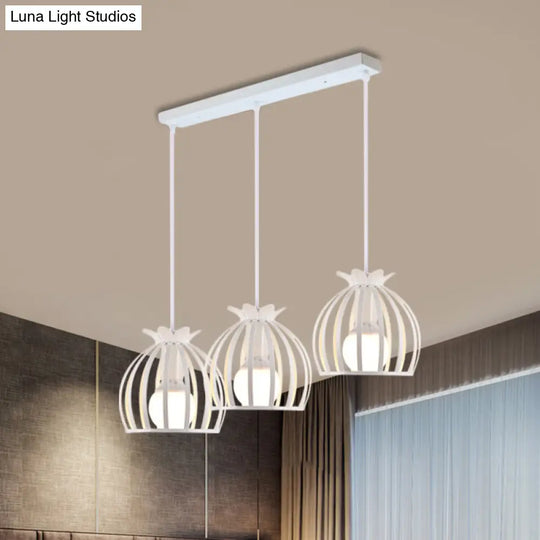 1 Industrial Loft Dome Cage Pendant Light In Black/White For Living Room White / Linear