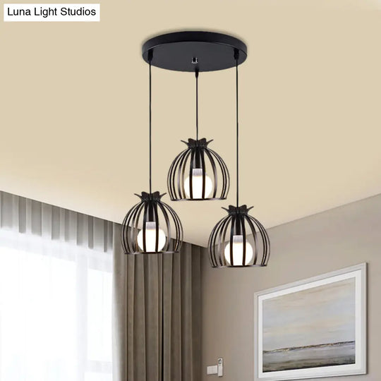 1 Industrial Loft Dome Cage Pendant Light In Black/White For Living Room