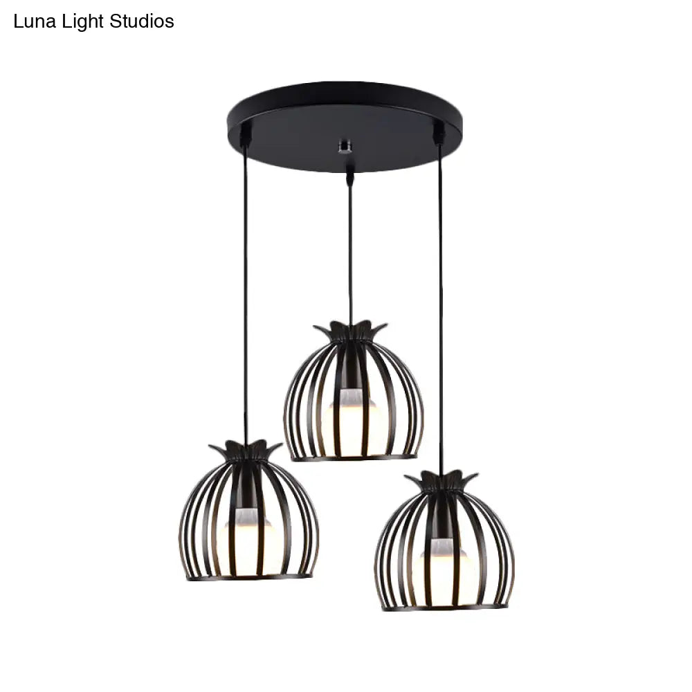 1 Industrial Loft Dome Cage Pendant Light In Black/White For Living Room