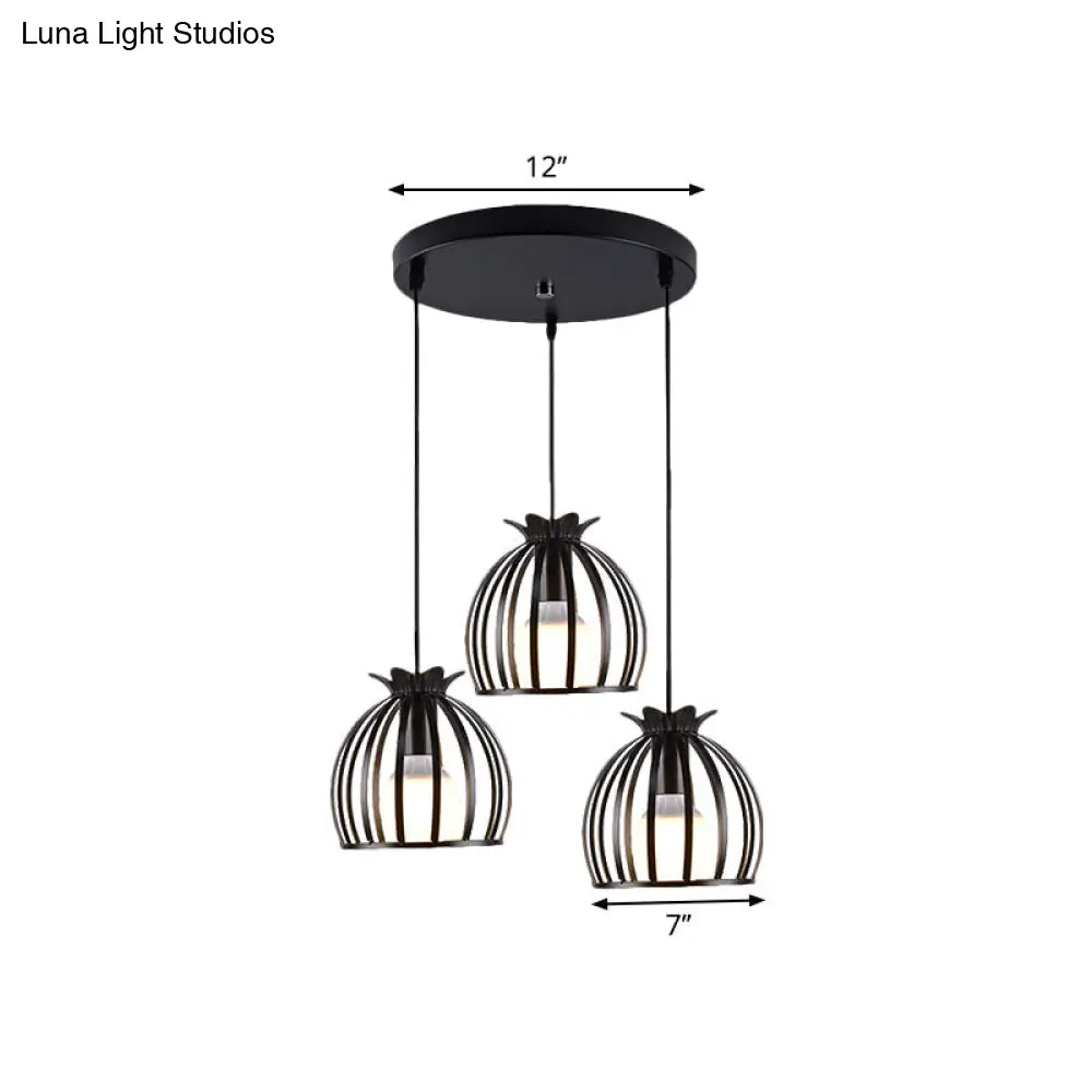 1 Industrial Loft Dome Cage Pendant Light In Black/White For Living Room