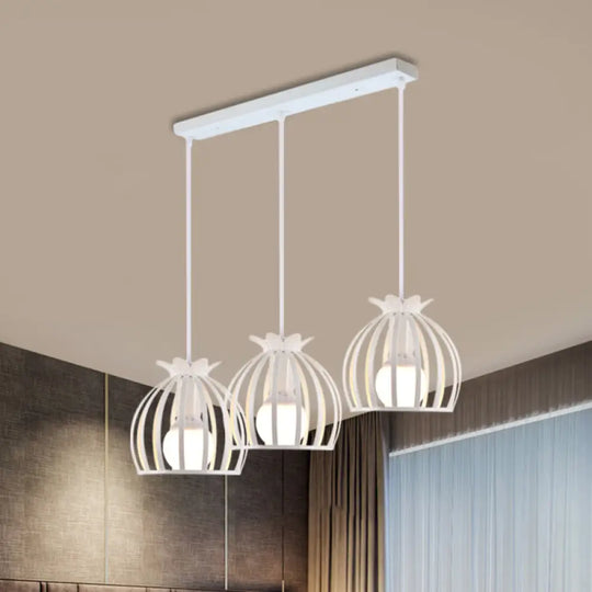 Loft Style Dome Cage Pendant Light With Hanging Head - Black/White Perfect For Living Room White /