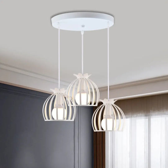 Loft Style Dome Cage Pendant Light With Hanging Head - Black/White Perfect For Living Room White /