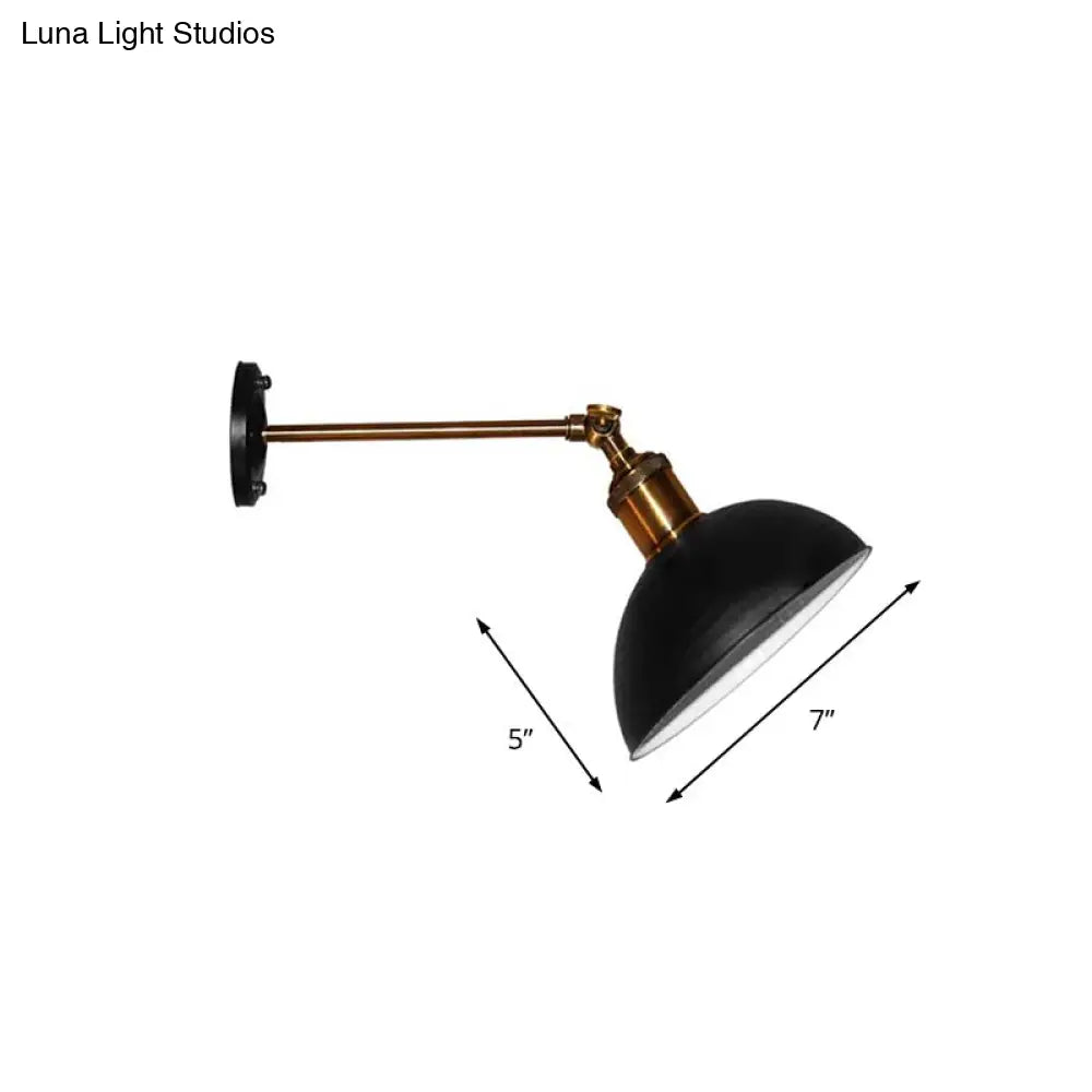 Loft Style Dome/Drum Shade Black Metal Adjustable Wall Sconce Light For Bedroom